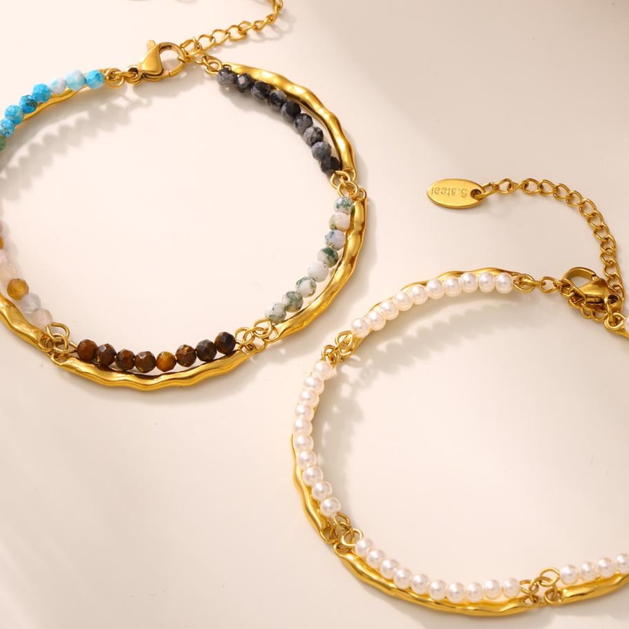 Unregelmäßige Form Edelstahl Gold Farbe Naturstein Damen Schmuck Sets Bild7