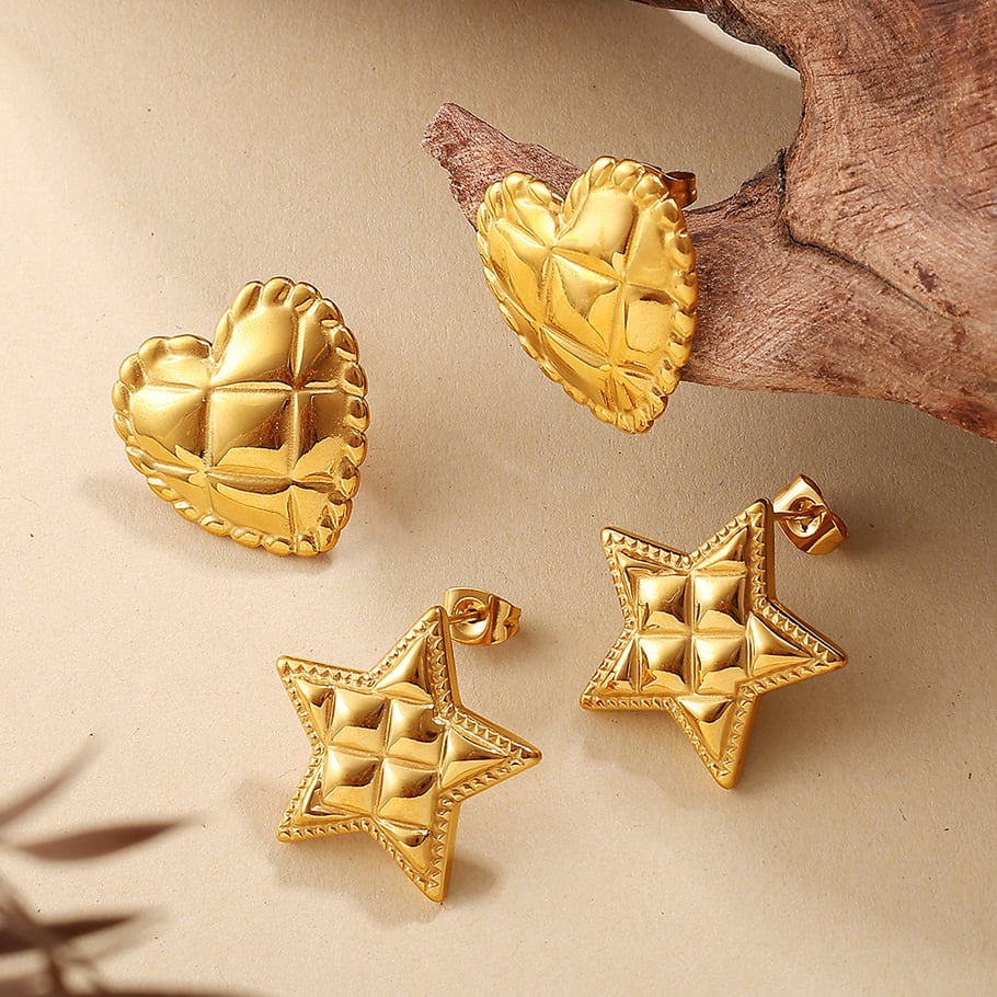1 Pair Heart Stainless Steel Gold Color Stud Earrings Picture2