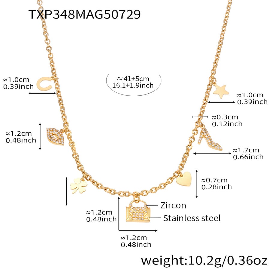 Conjuntos de joyas de acero inoxidable con forma de corazón y trébol de color dorado para mujer. 