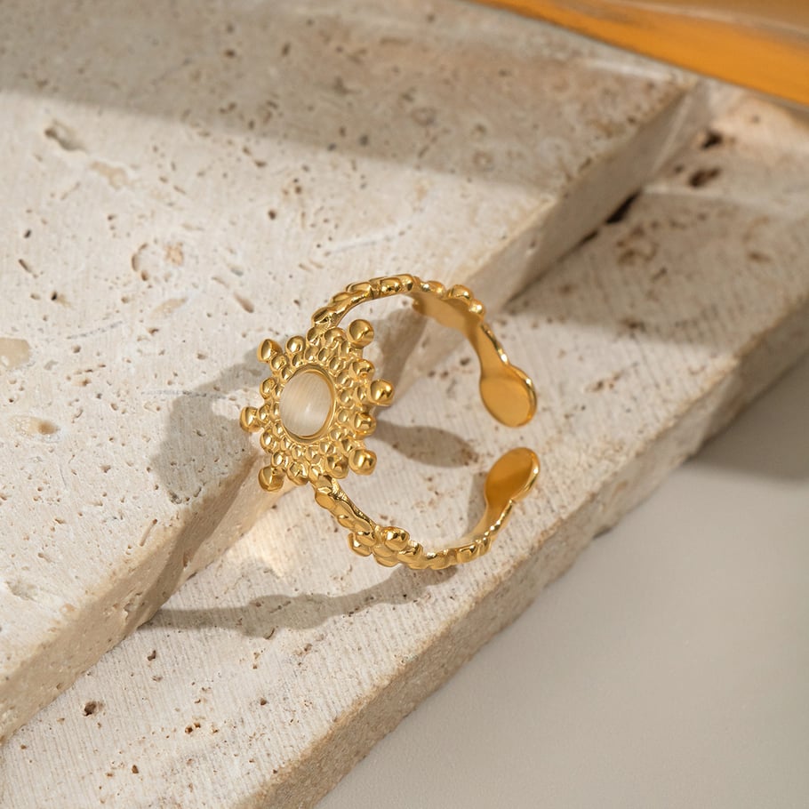 1 Piece Elegant Flower Stainless Steel Natural Stone Women's Gemstone Rings Picture4