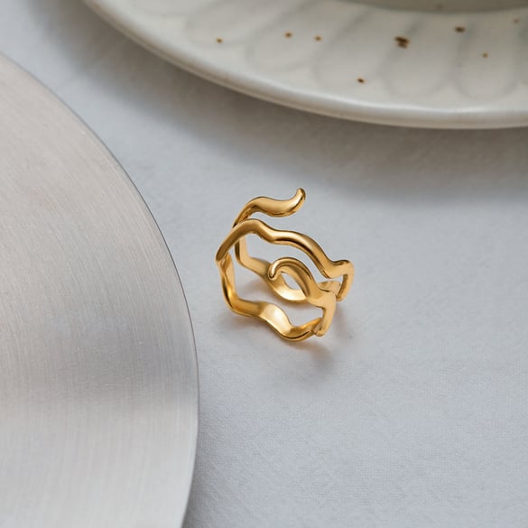 1 Piece Simple Curve Stainless Steel Gold Color Minimalist Rings