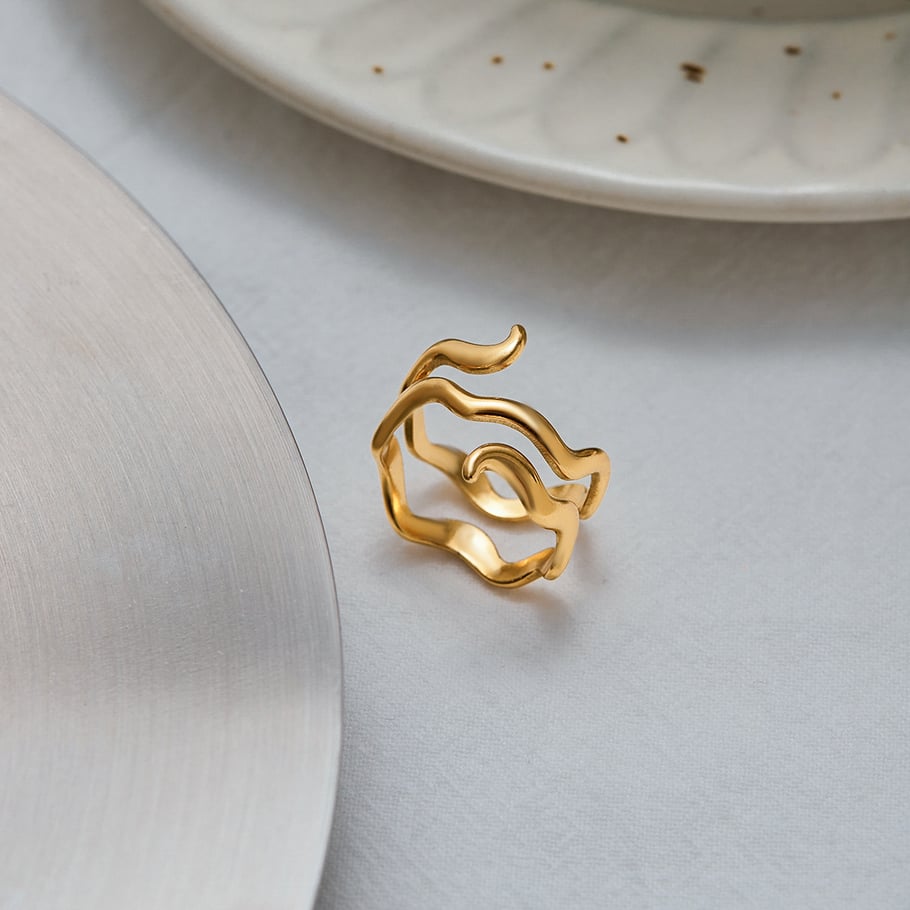 1 Piece Simple Curve Stainless Steel Gold Color Minimalist Rings Picture3