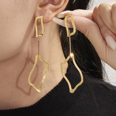 Minimalist Irregular Rectangular Shape Stainless Steel Gold Color Women's Jewelry Sets h5 Picture3