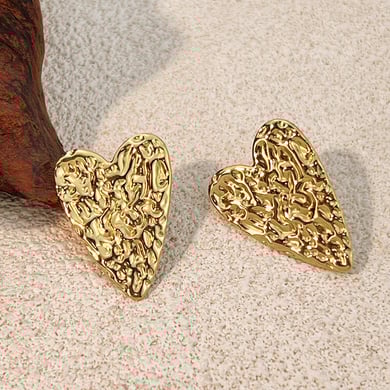 Retro Heart Stainless Steel Gold Color Earring Set h5 Picture2