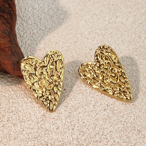 Retro Herz Edelstahl Gold Farbe Ohrring Set