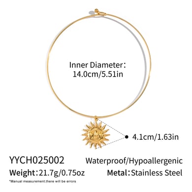 1 Piece Heart Sun Stainless Steel Gold Color Charm Necklace h5 