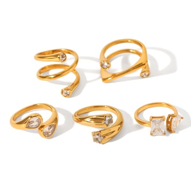 1 Piece Irregular Shape Stainless Steel Gold Color Zircon Gemstone Ring h5 Picture6