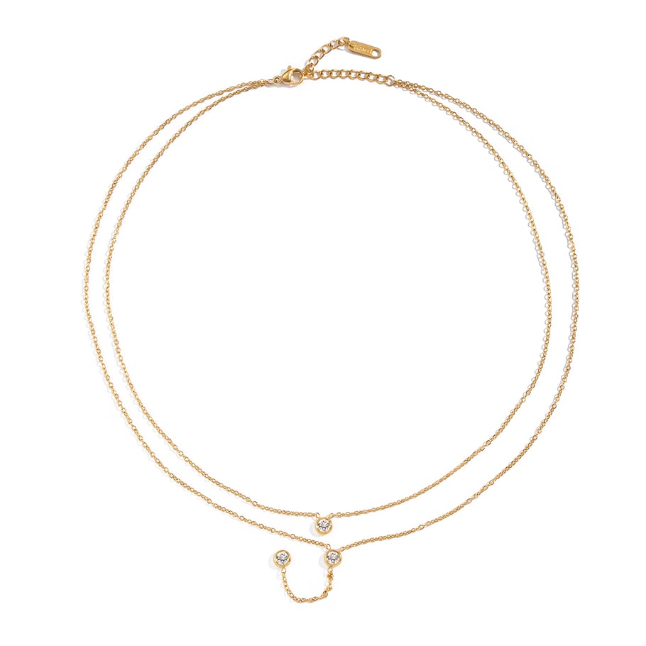 1 collar lujoso con borlas circulares de acero inoxidable y circonitas de color dorado para mujer. Imagen6