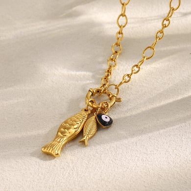 1 Piece Summer Fish Stainless Steel Gold Color Women's Pendant Necklaces h5 Picture5