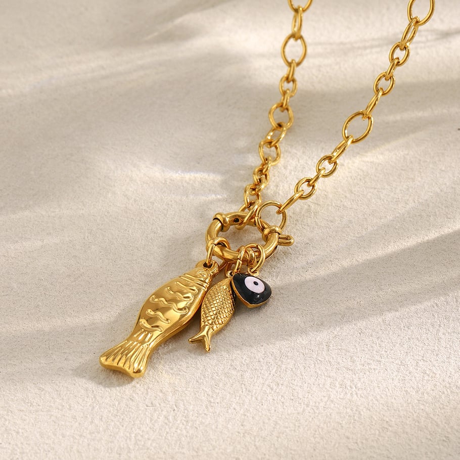 1 Piece Summer Fish Stainless Steel Gold Color Women's Pendant Necklaces Picture5