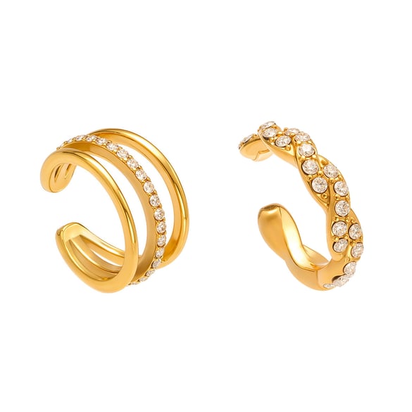 1 Paar Twist Circle Edelstahl Gold Farbe Zirkon Damen Ohr Manschetten