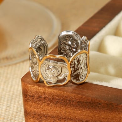 1 Piece Retro Rose Stainless Steel MIxed Color Statement Ring h5 Picture3