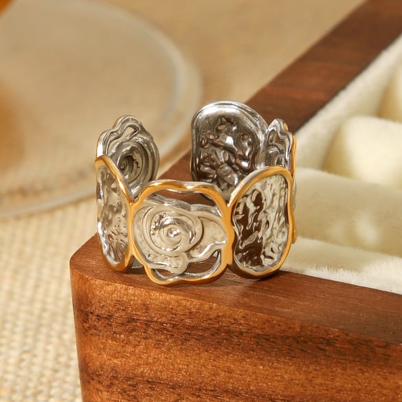 1 Piece Retro Rose Stainless Steel MIxed Color Statement Ring