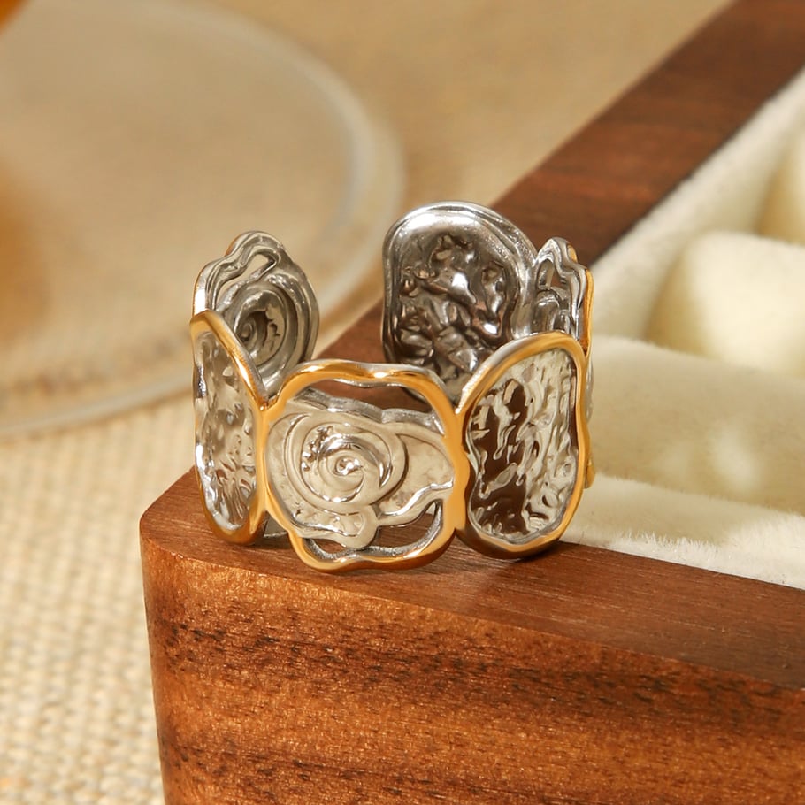 1 Piece Retro Rose Stainless Steel MIxed Color Statement Ring Picture3