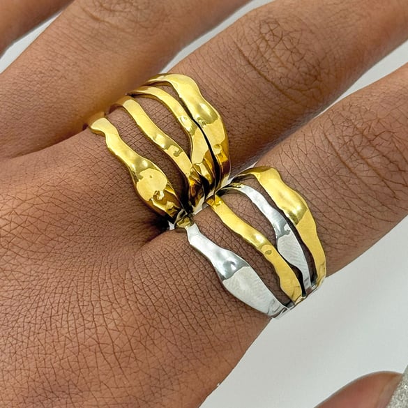 1 Stück einfache unregelmäßige Form Edelstahl Gold Farbe Damen Statement Ringe 2