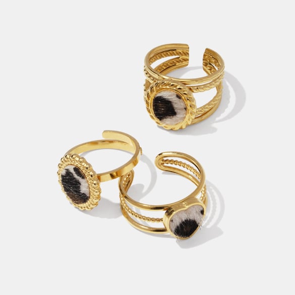 1 Stück Simple Series Retro Leopardenmuster Edelstahl Goldfarben Statement Ringe 2