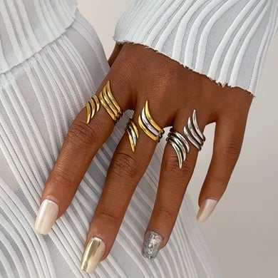 1 Piece Simple Wings Stainless Steel  Gold Color Women's Statement Rings h5 Picture3
