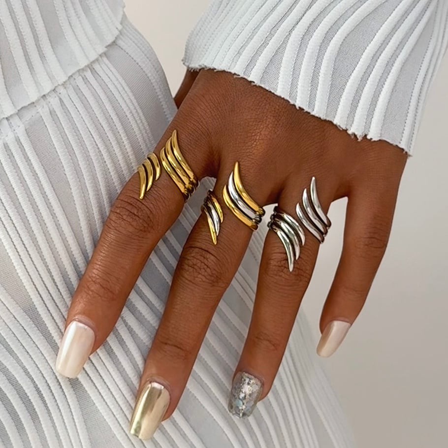 1 Piece Simple Wings Stainless Steel  Gold Color Women's Statement Rings Picture3