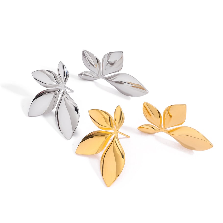 1 Pair Natural Flower Stainless Steel Gold Color Women's Stud Earrings Picture7