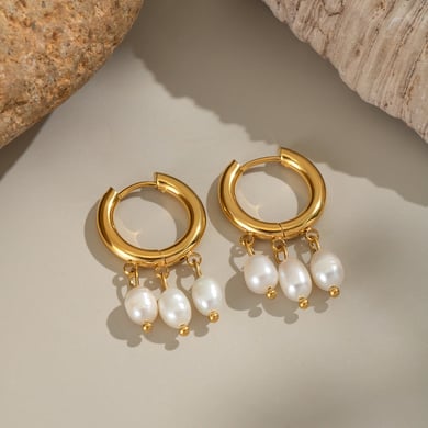 1 Pair Elegant Tassel Stainless Steel Gold Color Pearl Drop Earrings h5 Picture3
