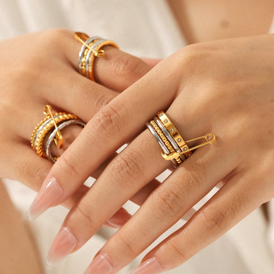 1 Piece Stylish Mixed Color Stainless Steel Zircon Statement Rings h5Picture5