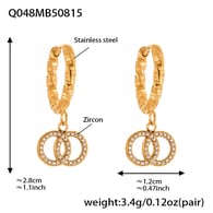 Q048-Golden double ring zircon earrings Picture8