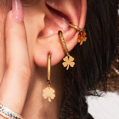 1 Pair Elegant Clover Stainless Steel Gold Color Zircon Women's Drop Earrings h5 Picture5
