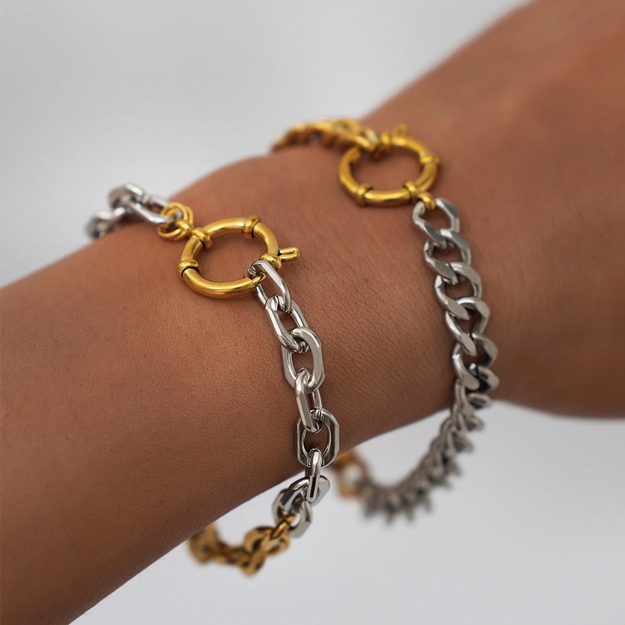 1 Piece  Casual Mixed Gold Color And Silver Colors Stainless Steel Women's Chain Bracelets Picture6