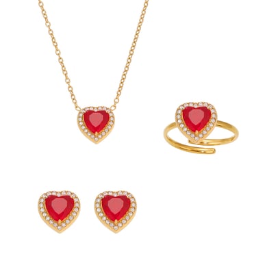 Luxurious Series Red Heart Zircon Stainless Steel Women's Jewelry Sets h5 Picture8