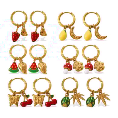 1 Pair Fruit Stainless Steel Gold Color Drop Earrings h5 Picture4