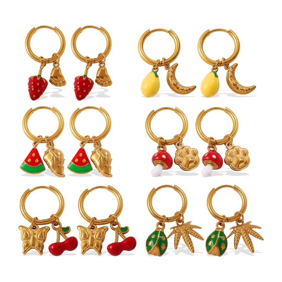 1 Pair Fruit Stainless Steel Gold Color Drop Earrings Picture4