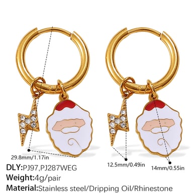 1 paire de boucles d&#39;oreilles pendantes de Noël en acier inoxydable couleur or h5 