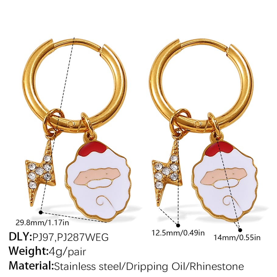 1 paire de boucles d&#39;oreilles pendantes de Noël en acier inoxydable couleur or 