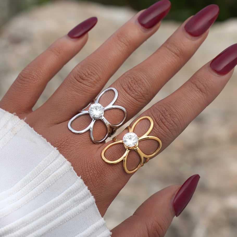 1 Piece Simple Series Daily Flower Stainless Steel  Women's  Statement Rings Picture3