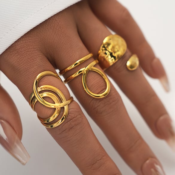 1 stuk eenvoudige retro onregelmatig gevormde roestvrijstalen statement ringen voor dames 2