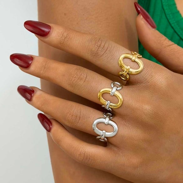 1 Stück einfache rechteckige Statement-Ringe aus Edelstahl in Goldfarbe für Damen 2