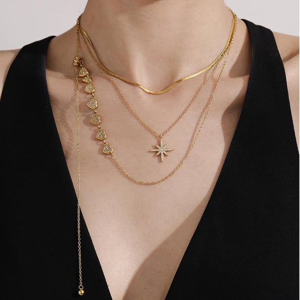 1 Piece Exquisite Series Elegant Star Stainless Steel Gold Color Zircon Women's Pendant Necklaces 2
