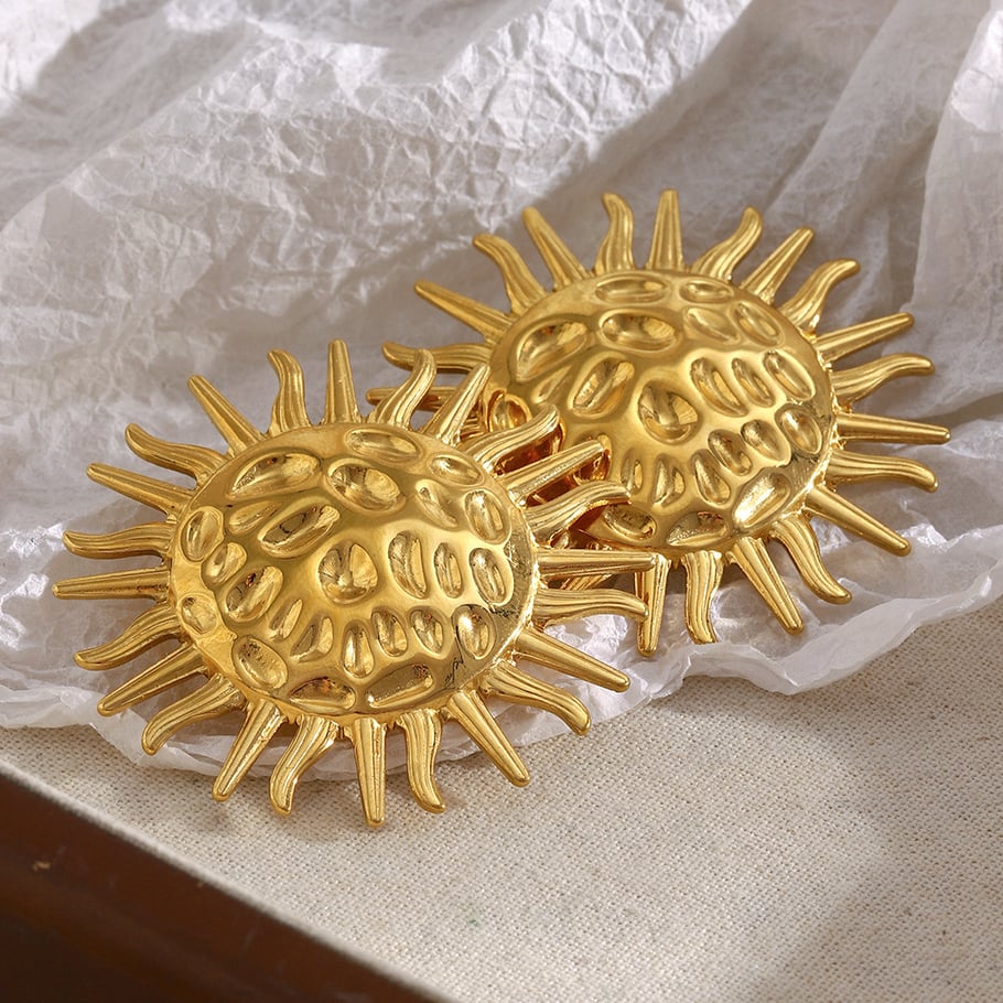 1 Pair Sun Hammered Texture Stainless Steel Gold Color Women's Stud Earrings Picture6