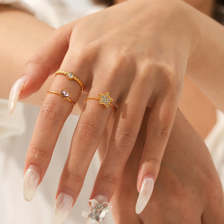 Luxe, gelaagde, hartvormige, roestvrijstalen zirkonia-ring voor dames Afbeelding4