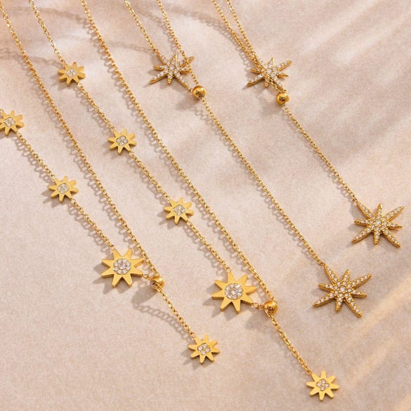 1 Piece Luxurious Star Stainless Steel Gold Color Women's Pendant Necklaces 2
