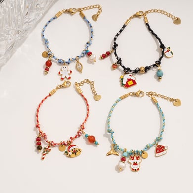 1 Piece Christmas Series Cartoon Stainless Steel Gold Color Women's Charm Bracelets h5 Picture3
