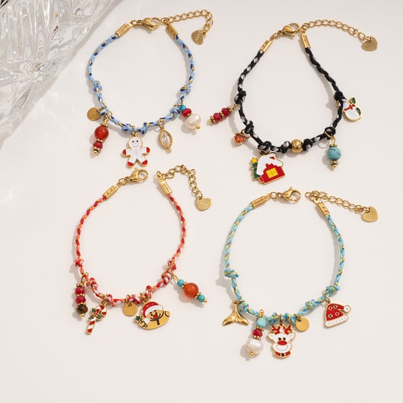 1 Piece Christmas Series Cartoon Stainless Steel Gold Color Women's Charm Bracelets