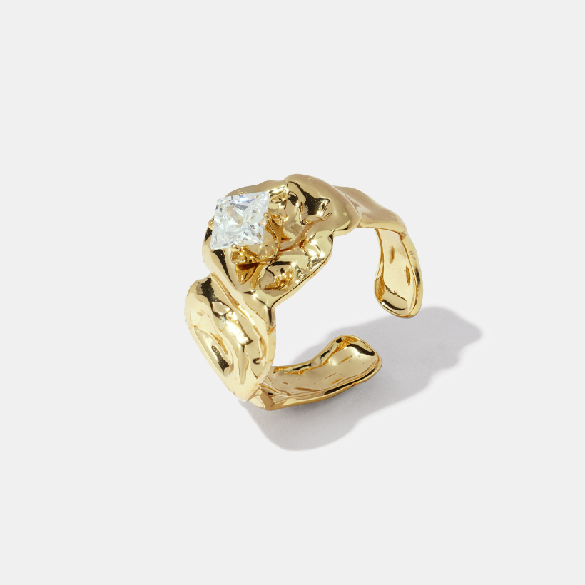 1 Piece Retro Thread Stainless Steel Gold Color Zircon Gemstone Ring 