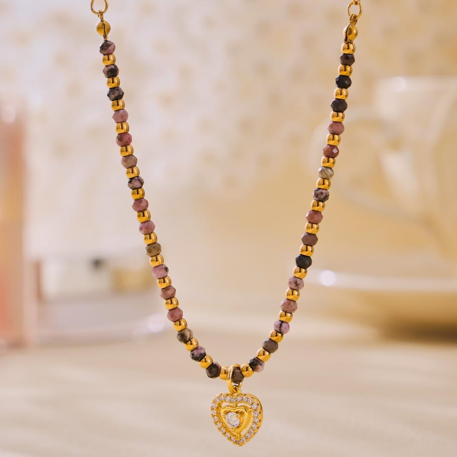 Vintage Herz Edelstahl Gold Farbe Naturstein Damen Schmuck Sets Bild6
