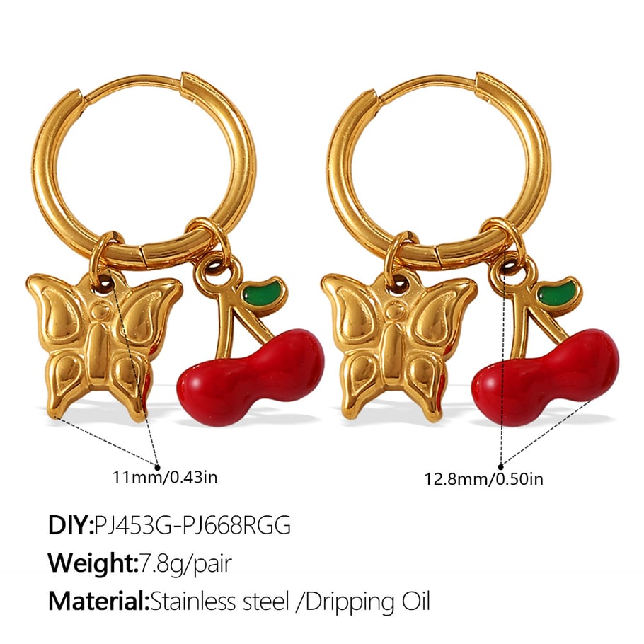 1 Pair Fruit Stainless Steel Gold Color Drop Earrings 