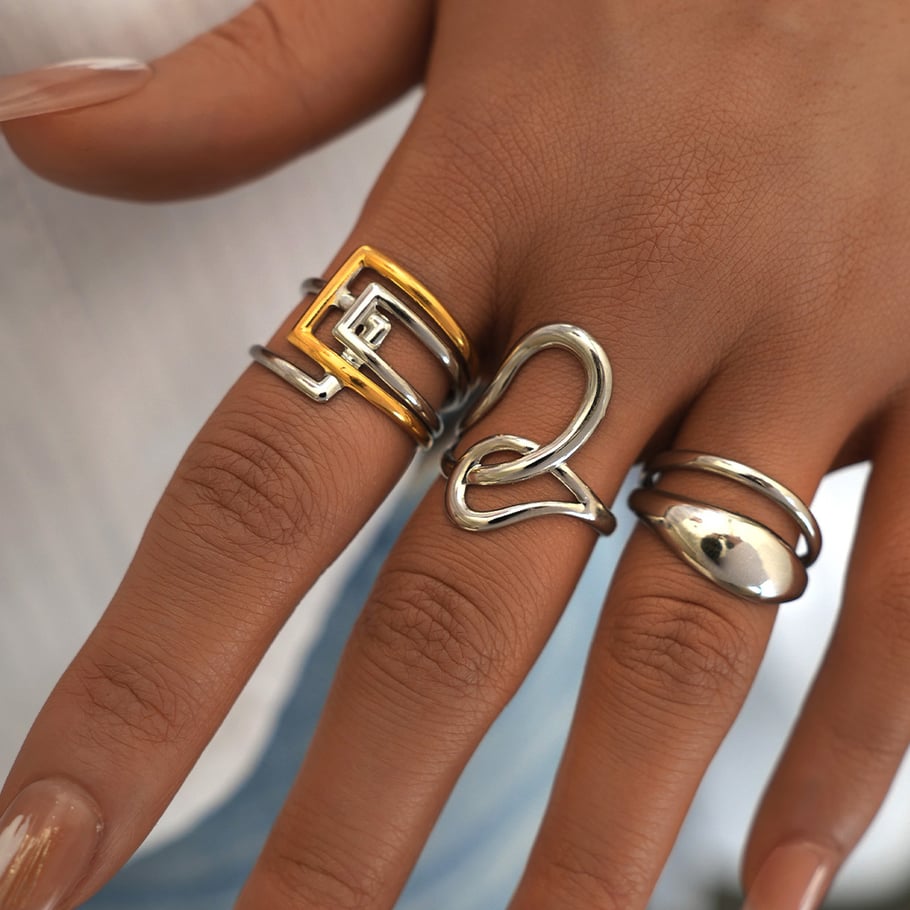18K Gold Plated Stainless Steel Statement Rings irregular shape Elegant Daily Gathering/Party Simple Series Women's jewelry h5Picture3