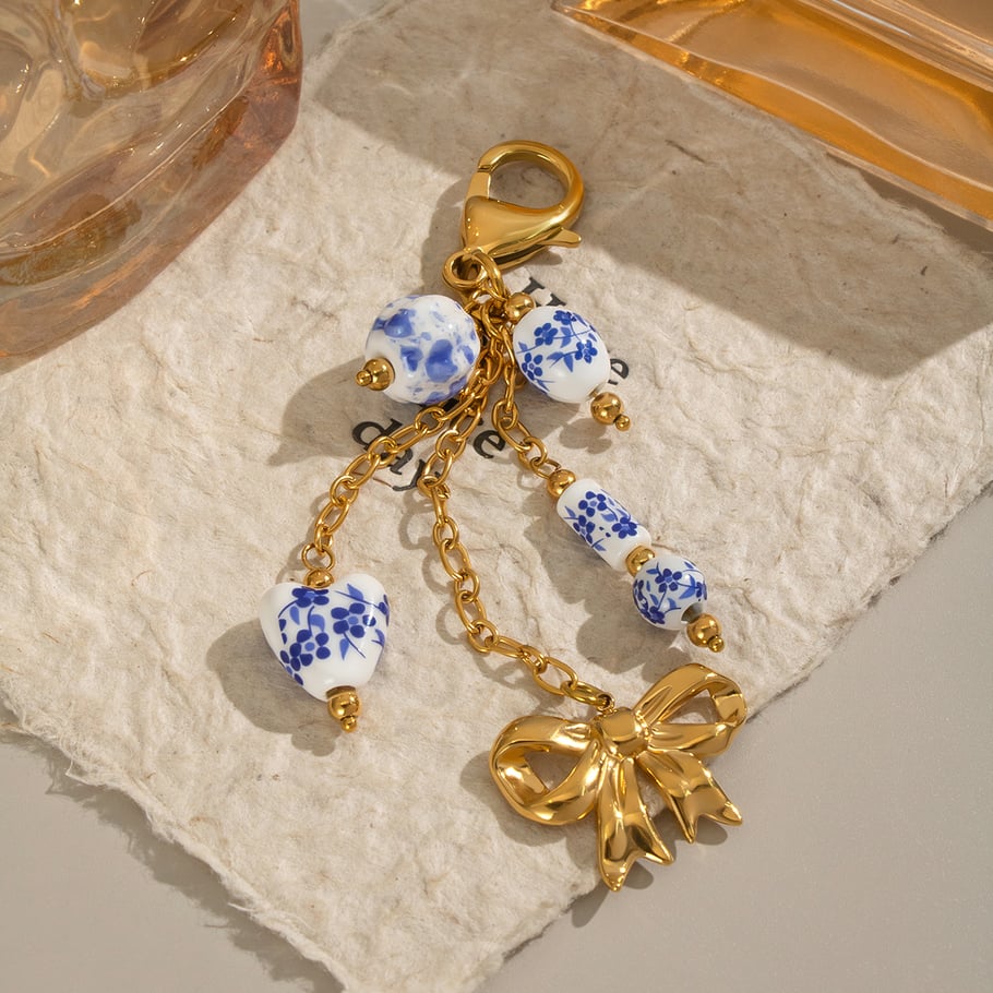 1 Piece Fruit Stainless Steel Gold Color Keychain Picture6