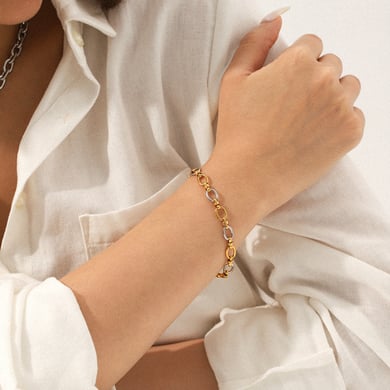 Pulsera de cadena de acero inoxidable para mujer, 1 pieza, colores dorado y plateado mixtos h5 Imagen5