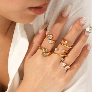 1 Piece Irregular Shape Stainless Steel Gold Color Zircon Gemstone Ring h5 Picture3