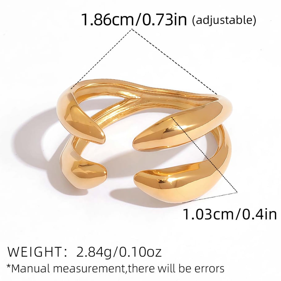 1 pezzo semplice anello da donna in acciaio inossidabile color oro dalla forma irregolare 
